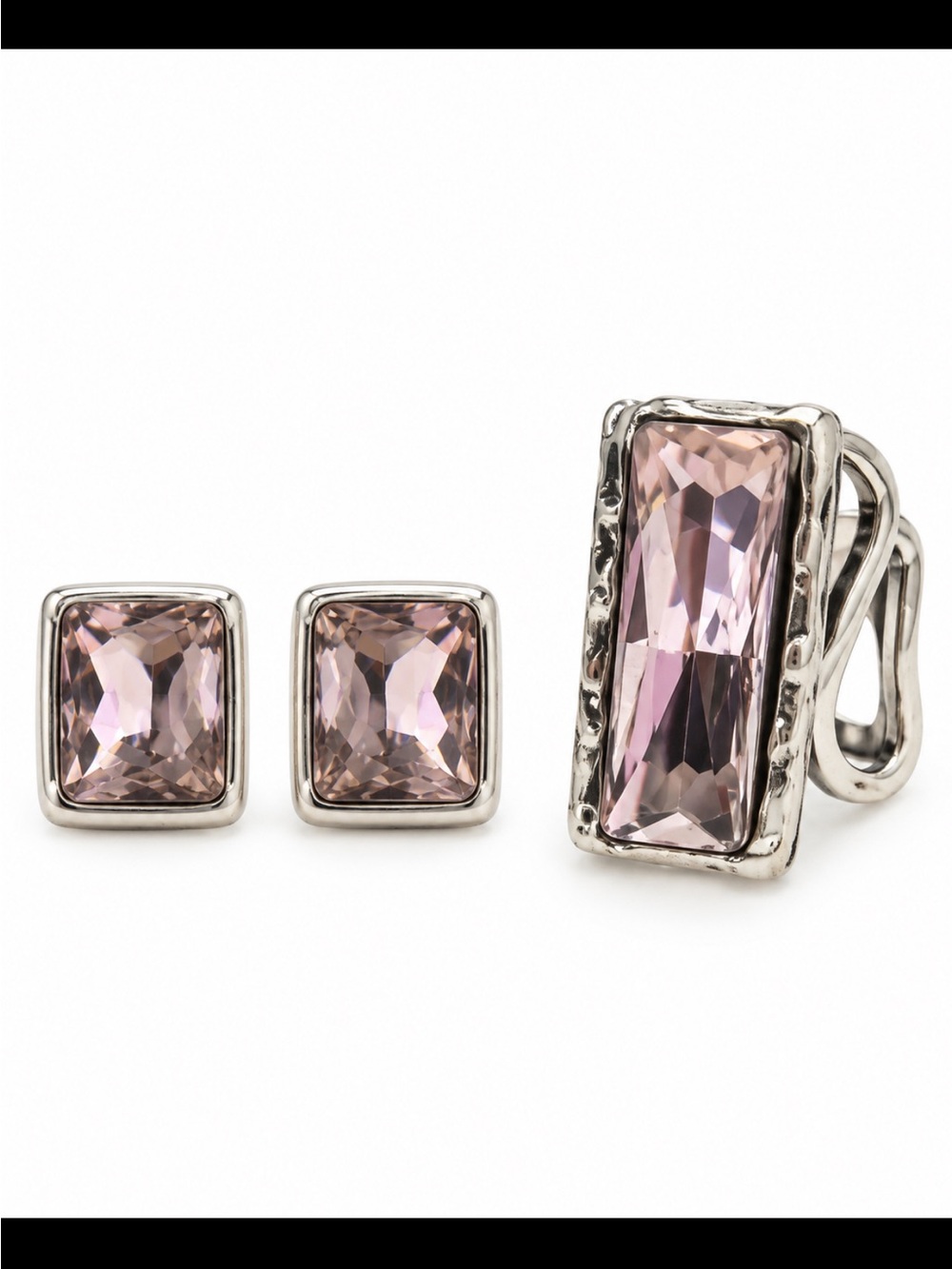 AVENS SILVER PLATED PINK CRYSTAL STONES SET OF RING & EARRINGS NEW IN BOX
